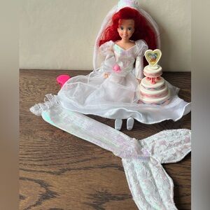 Vintage 1990s Disney Little Mermaid Ariel Wedding Doll Tyco w/ Cake Veil